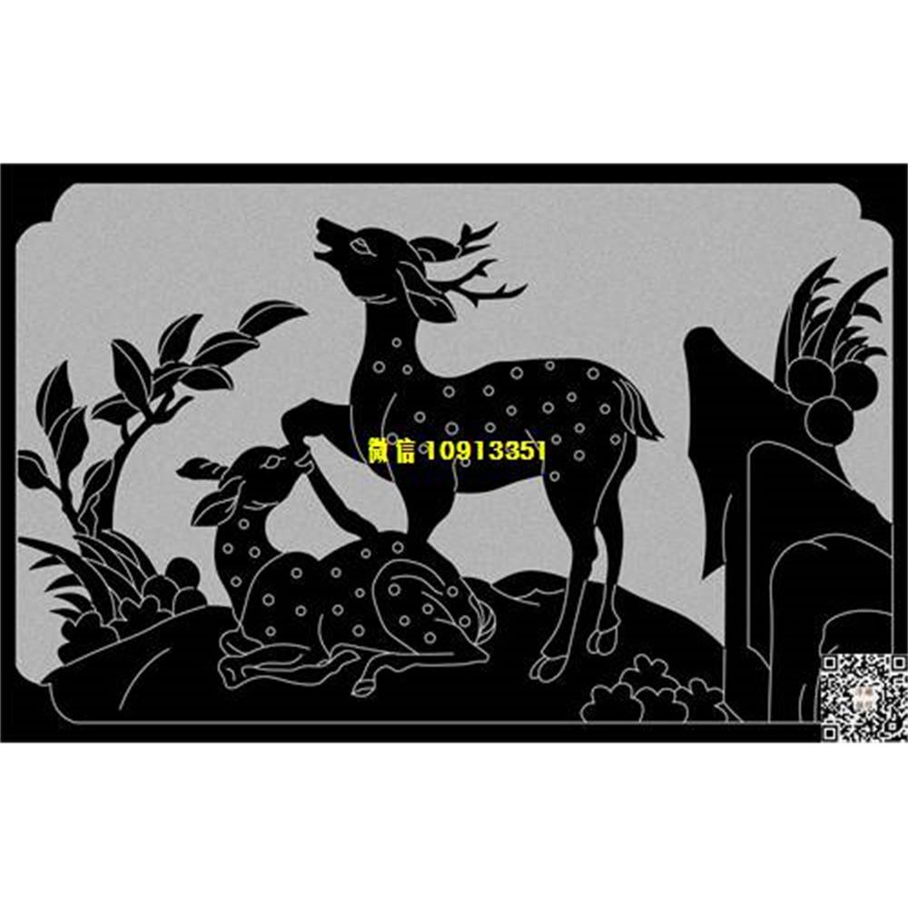 精雕图17梅花鹿栏板精雕图线雕图线条图单线铣底图_电脑雕刻plt文泰矢量图精雕图浮雕图